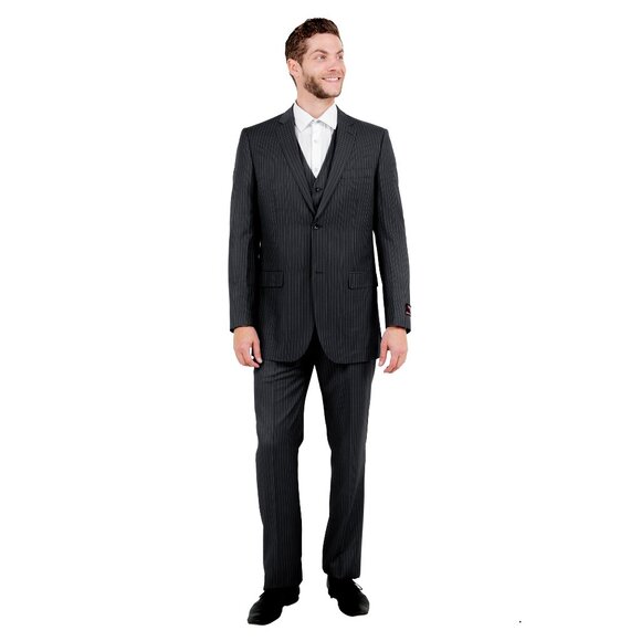 Classic Fit Pinstriped Men's 3-Piece Suit by Demantie, Black - Picture 3 of 7